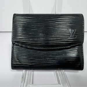 1160: Louis Vuitton Epi Compact Wallet Black Snap Flap Leather